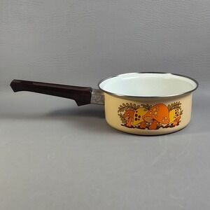 Vintage Sears Merry Mushroom Pot Enamelware Sauce Pan Mod 1970s